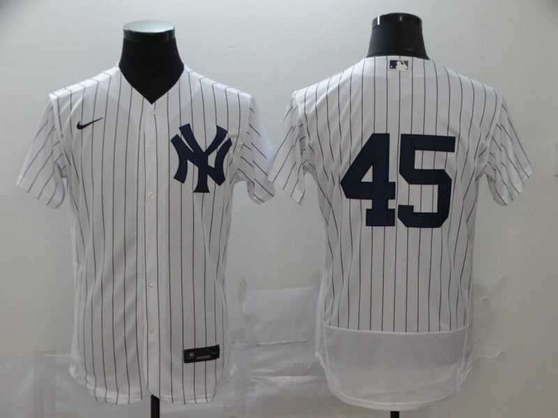 Men New York Yankees 45 No name White stripes Nike Elite MLB Jerseys